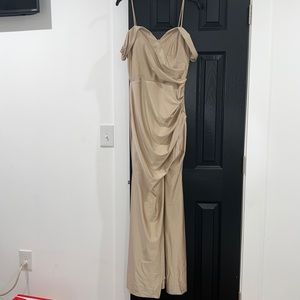 Medium champagne, toast long dress with slit